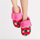 Checkered Pink Fuzzy Slippers