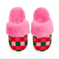 Checkered Pink Fuzzy Slippers