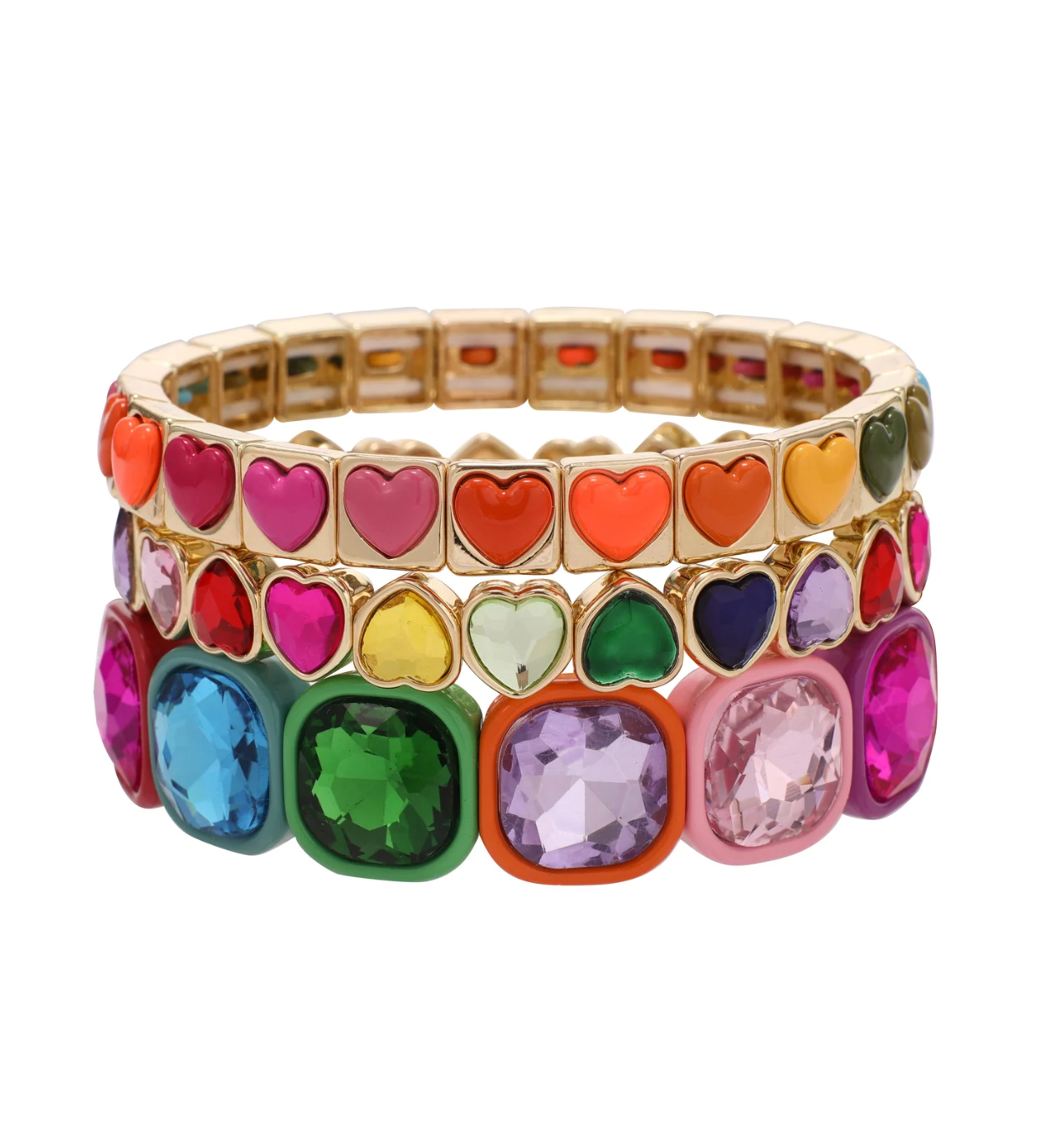 Rainbow Hearts Stack Bracelet Set
