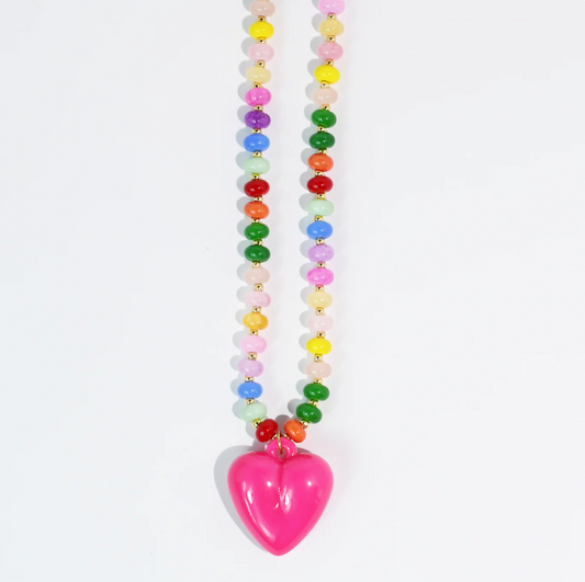 Happy Colorful Pink Heart Necklace