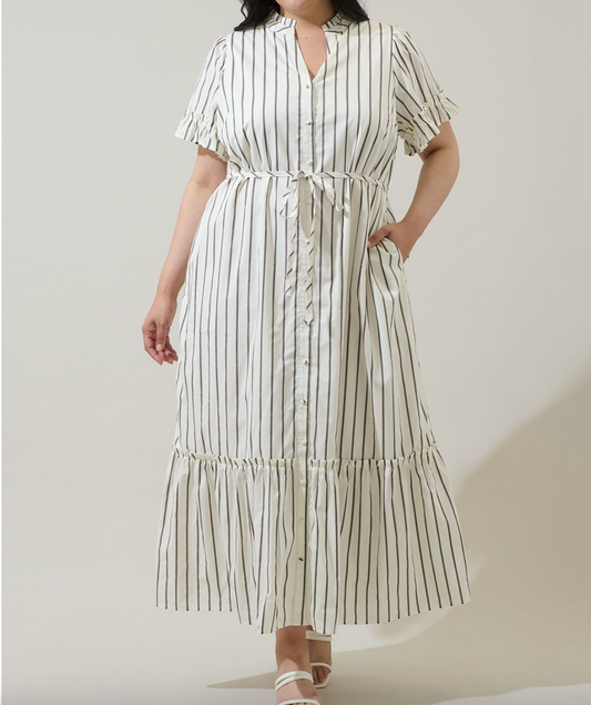 Cabana Crush Plus-Size Cream Striped Midi Dress