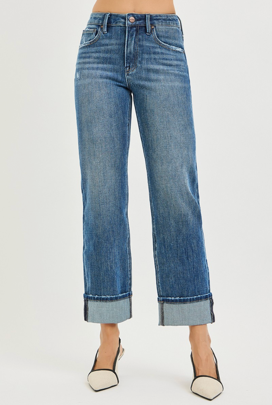 Risen Plus-Size 4-Way Stretch Slouchy Straight Jeans With Cuffed Hem