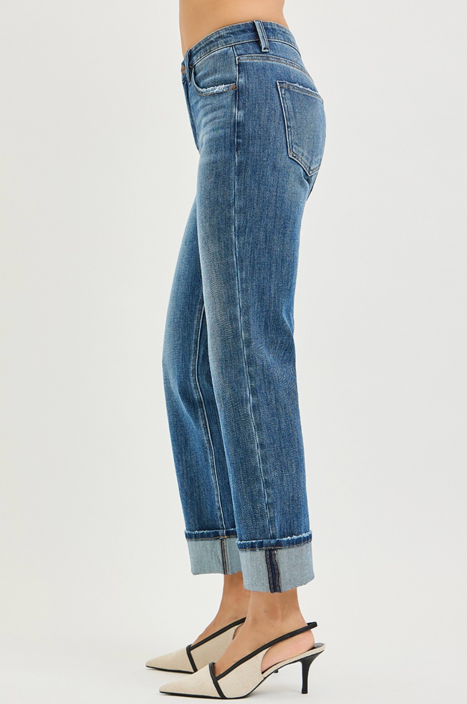Risen Plus-Size 4-Way Stretch Slouchy Straight Jeans With Cuffed Hem