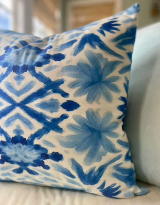Blue Geo Patterned Pillow Cover