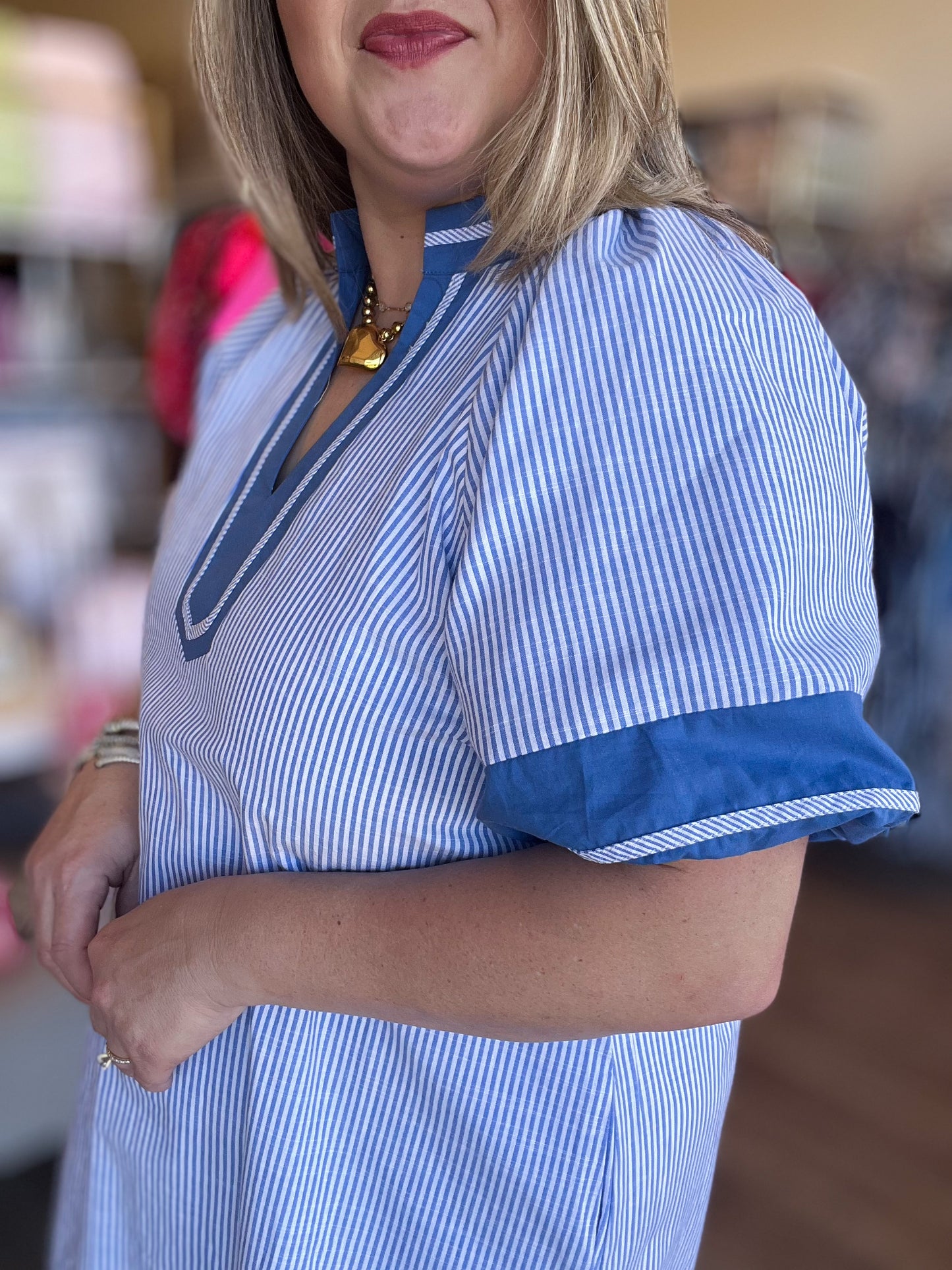 Seaside Stroll Curvy Blue Stripe Mini Dress