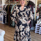 Sepia Romance Curvy Black Floral Midi Dress