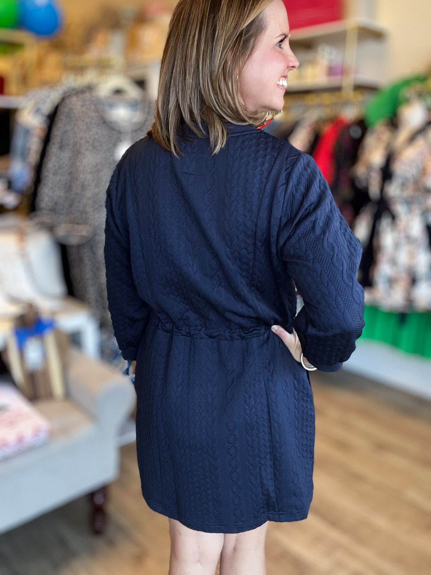 Shore is Stunning Midnight Cable Knit Mini Dress
