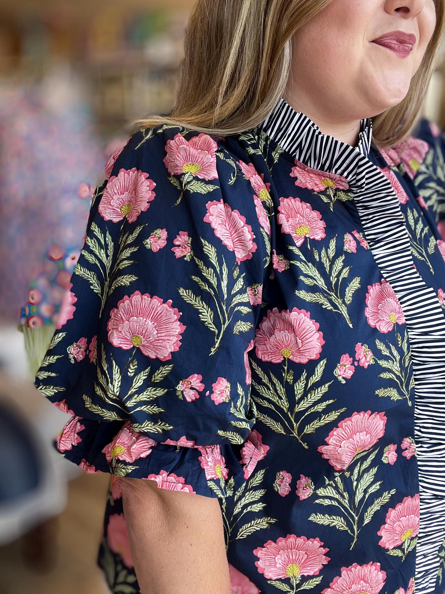 Shoreline Serenity Curvy Navy Floral Top