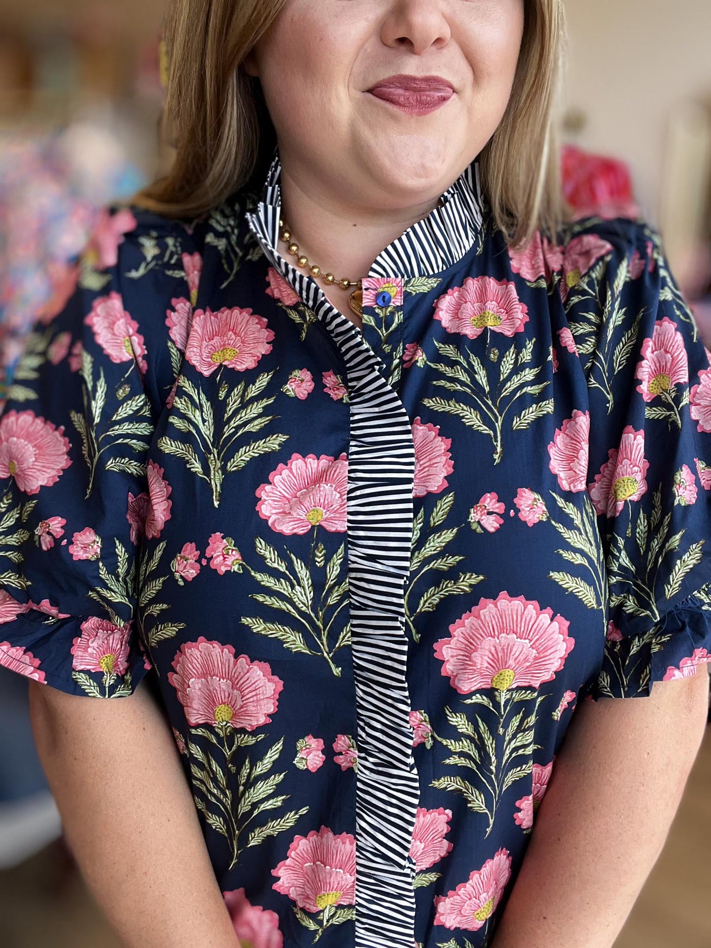 Shoreline Serenity Curvy Navy Floral Top