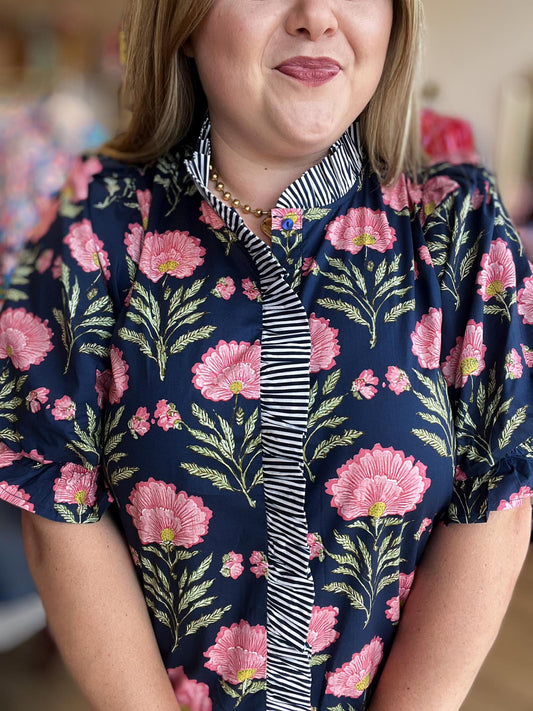 Shoreline Serenity Curvy Navy Floral Top