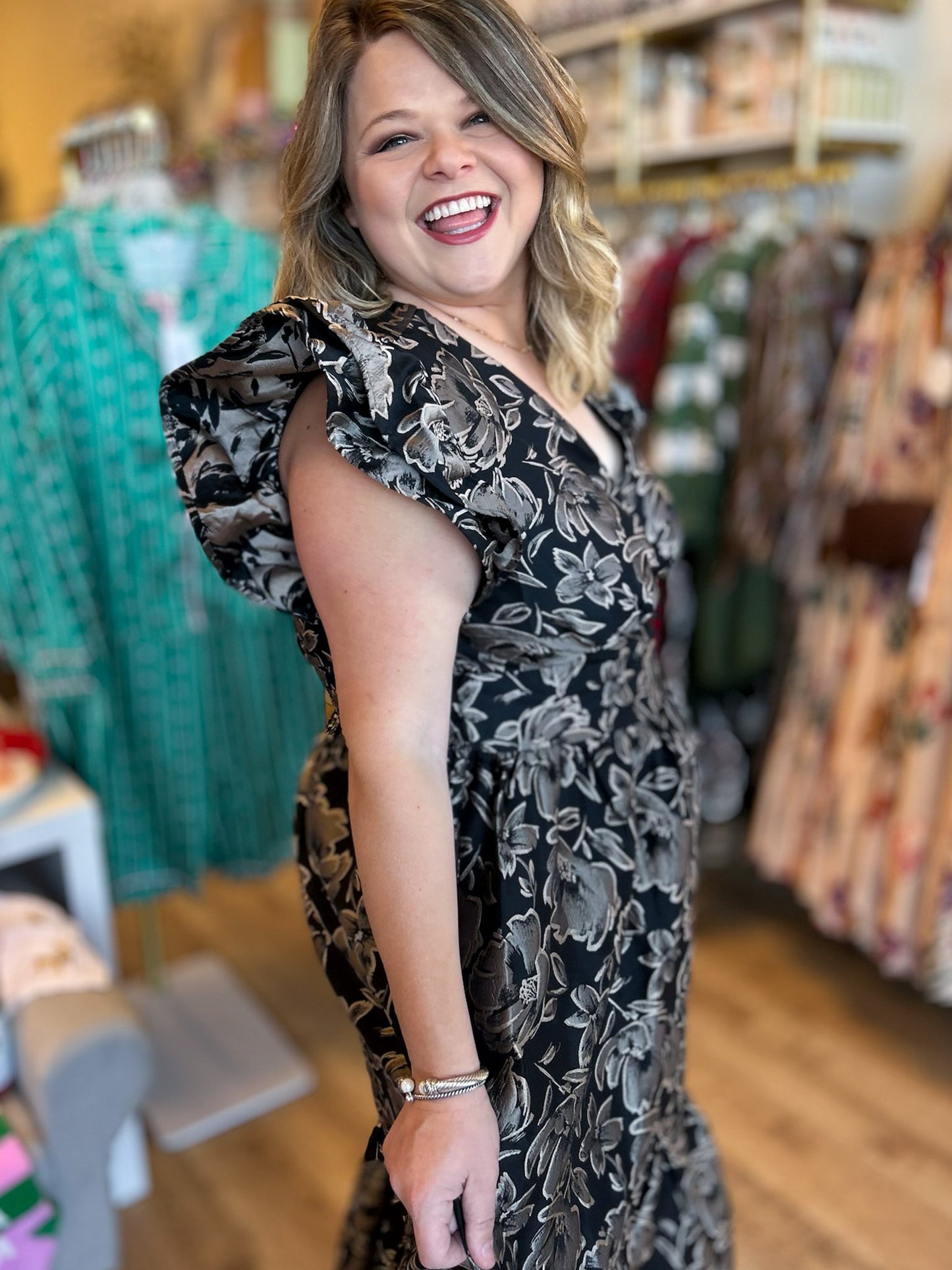 Silver Bells Plus-Size Jacquard Midi Dress