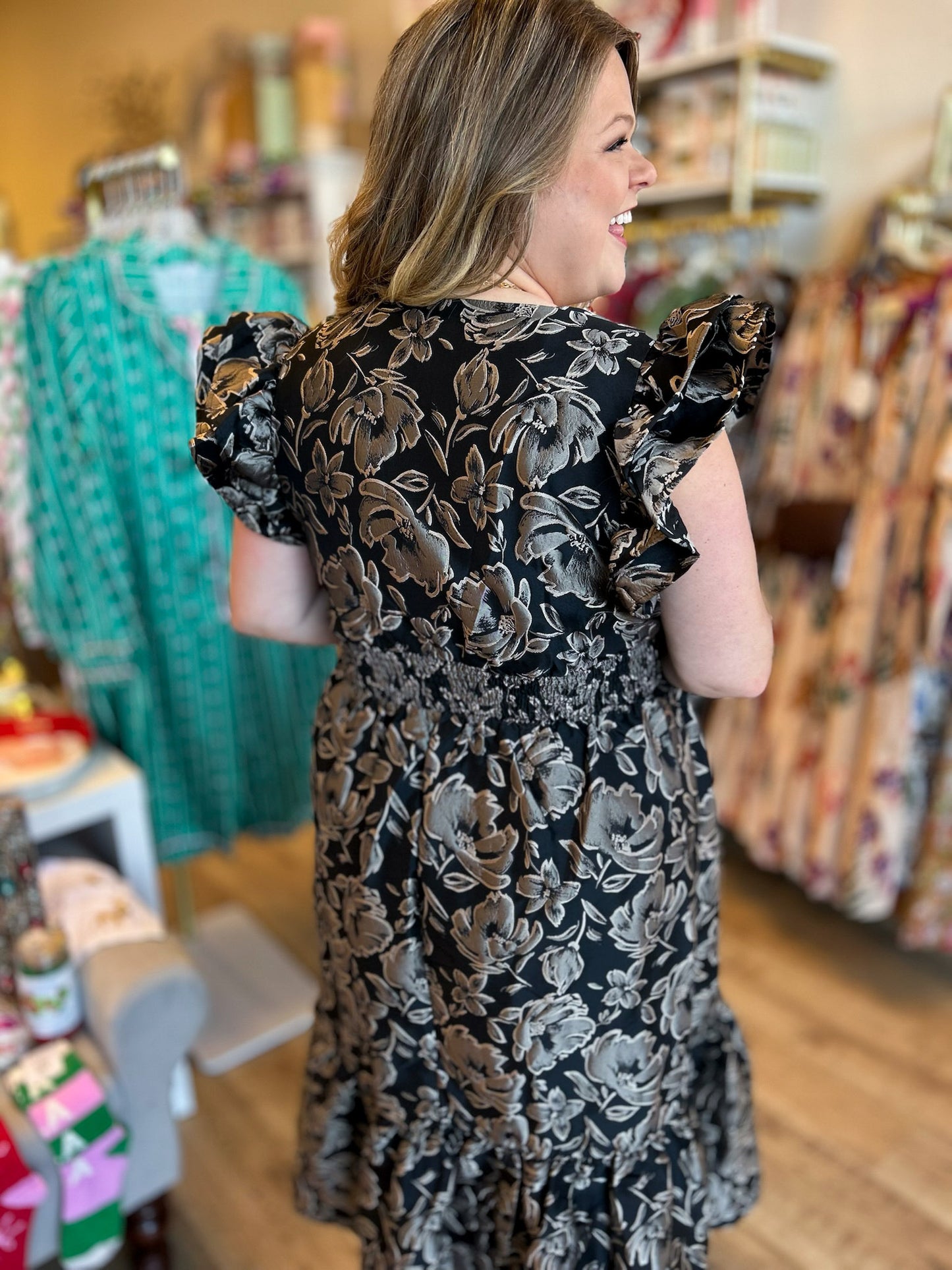 Silver Bells Plus-Size Jacquard Midi Dress