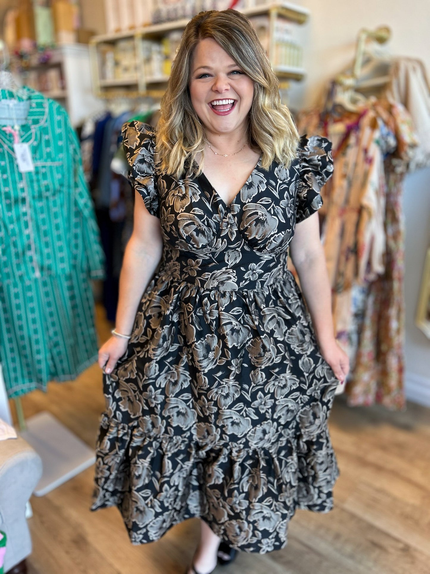 Silver Bells Plus-Size Jacquard Midi Dress