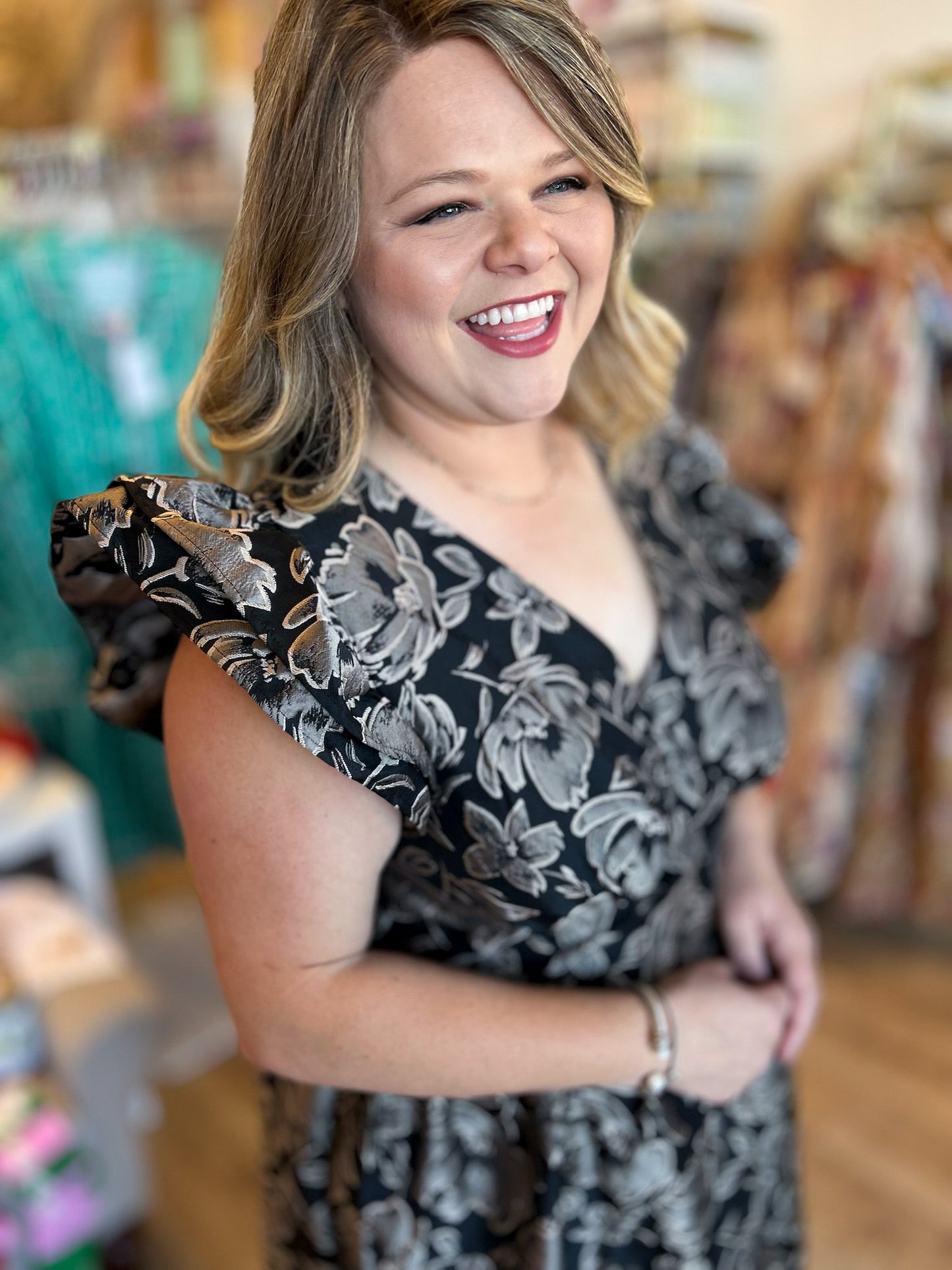 Silver Bells Plus-Size Jacquard Midi Dress