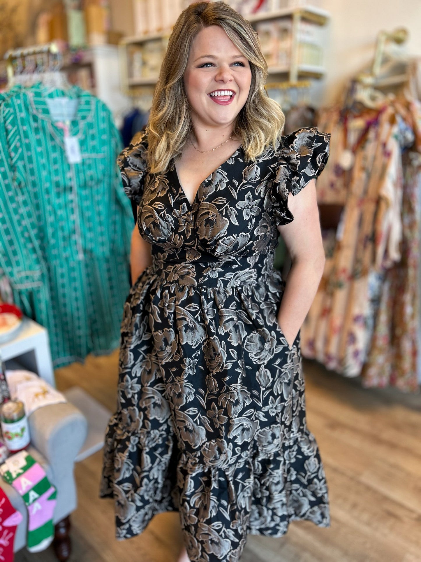 Silver Bells Plus-Size Jacquard Midi Dress