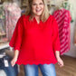 Simple Scallops Curvy 3/4 Sleeve Top in Red