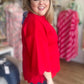 Simple Scallops Curvy 3/4 Sleeve Top in Red