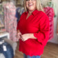 Simple Scallops Curvy 3/4 Sleeve Top in Red