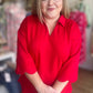 Simple Scallops Curvy 3/4 Sleeve Top in Red