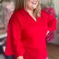 Simple Scallops Curvy 3/4 Sleeve Top in Red