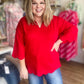 Simple Scallops Curvy 3/4 Sleeve Top in Red