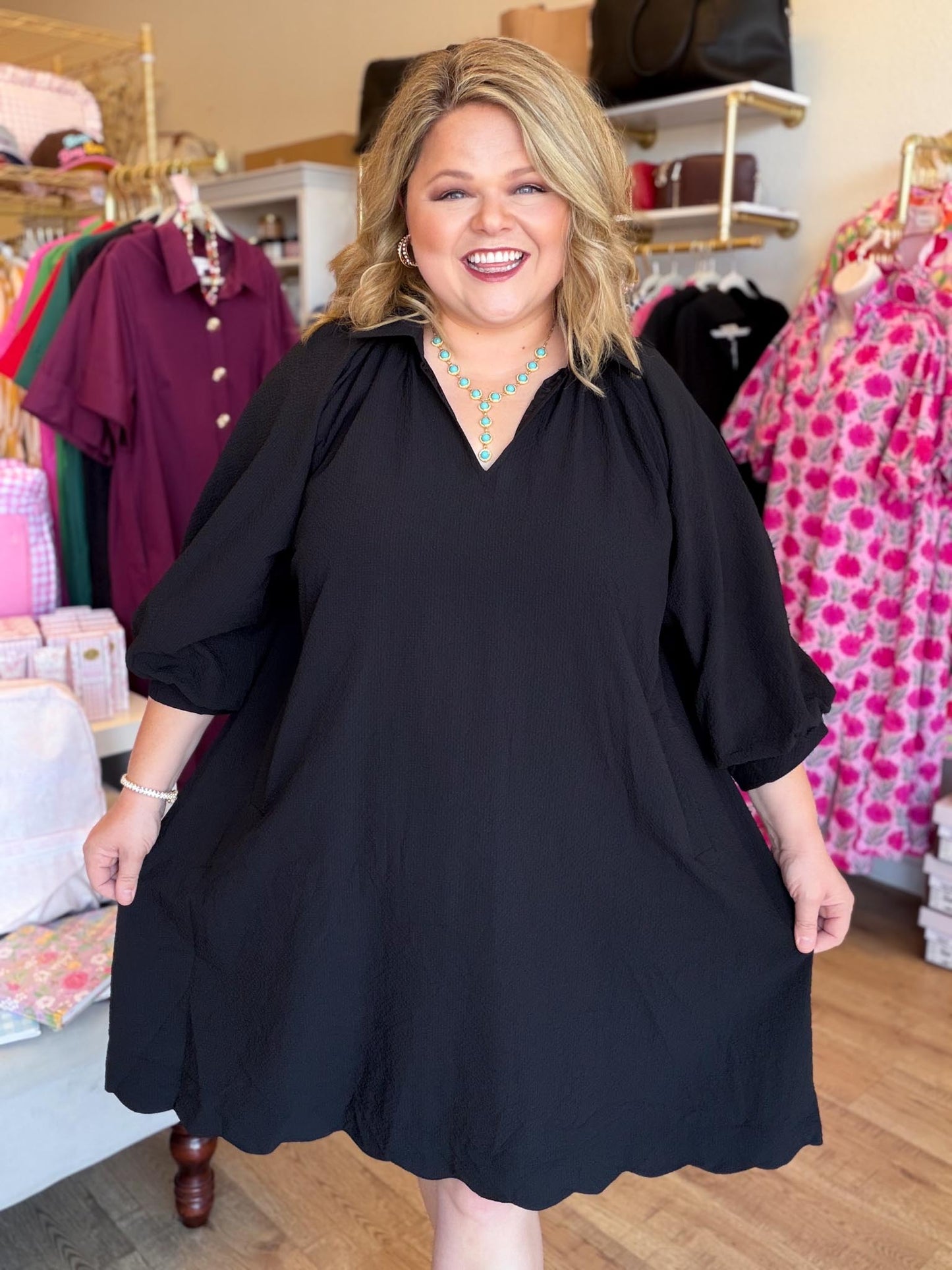 Simply Iconic Curvy Black Textured Dress
