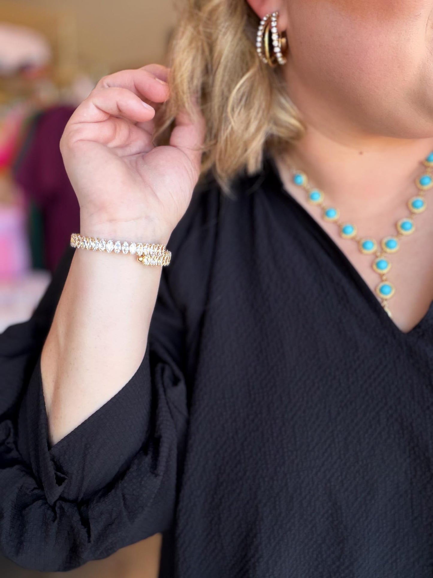 Luxe Sparkle Gold Marquis Wrap Bracelet