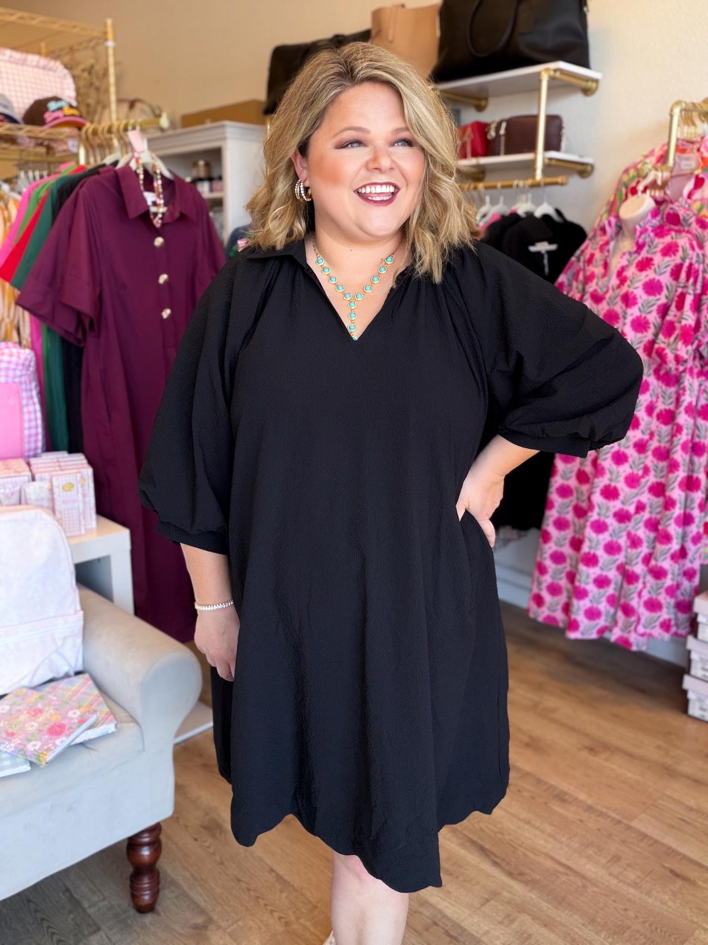 Simply Iconic Curvy Black Textured Dress