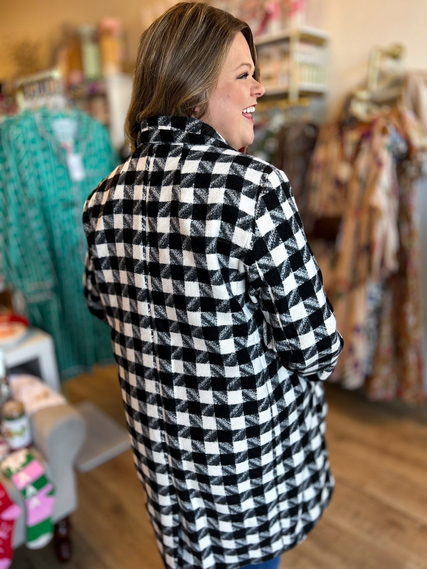 Sleigh All Day Plus-Size Black & White Houndstooth Coat