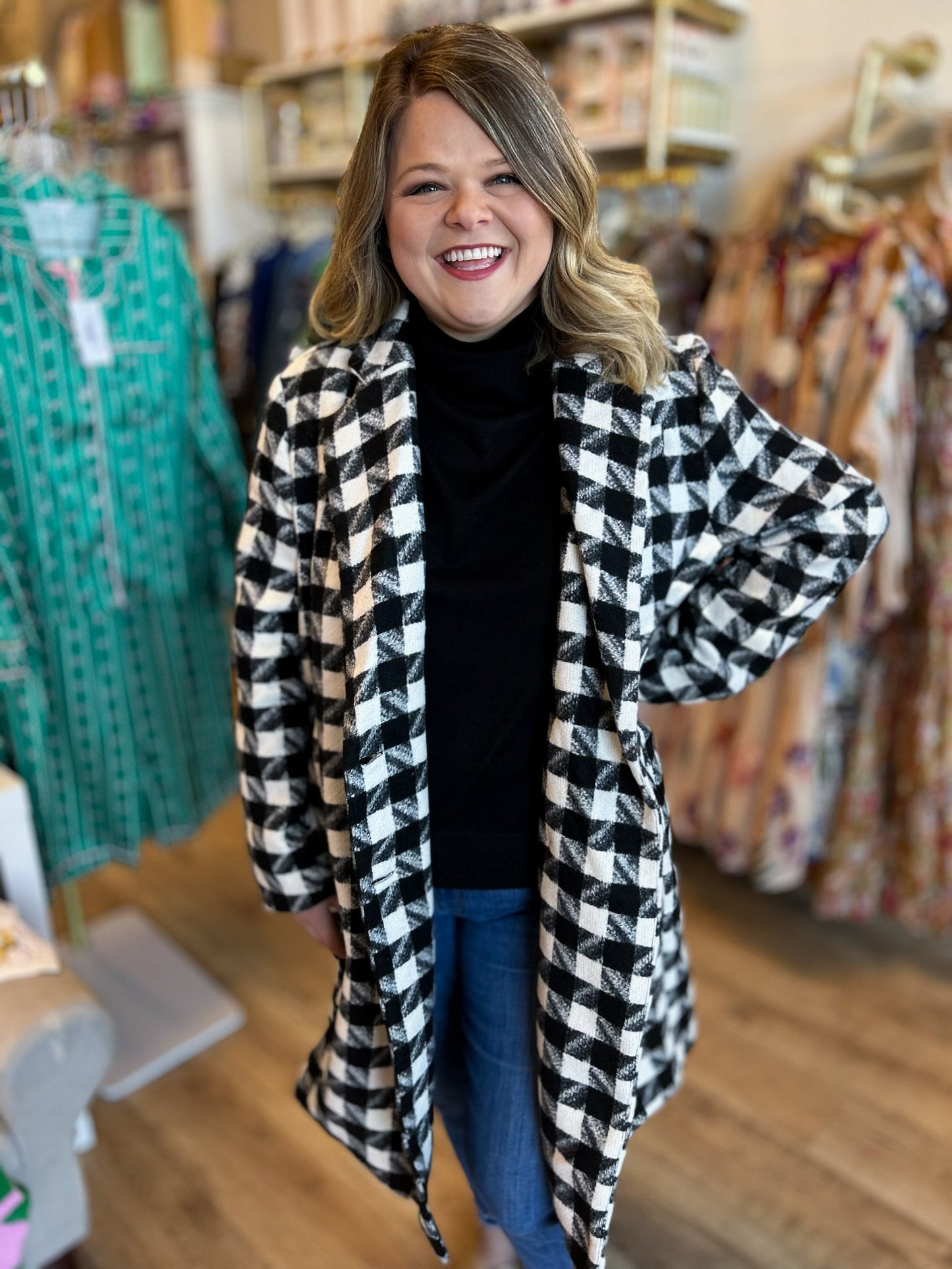 Sleigh All Day Plus-Size Black & White Houndstooth Coat
