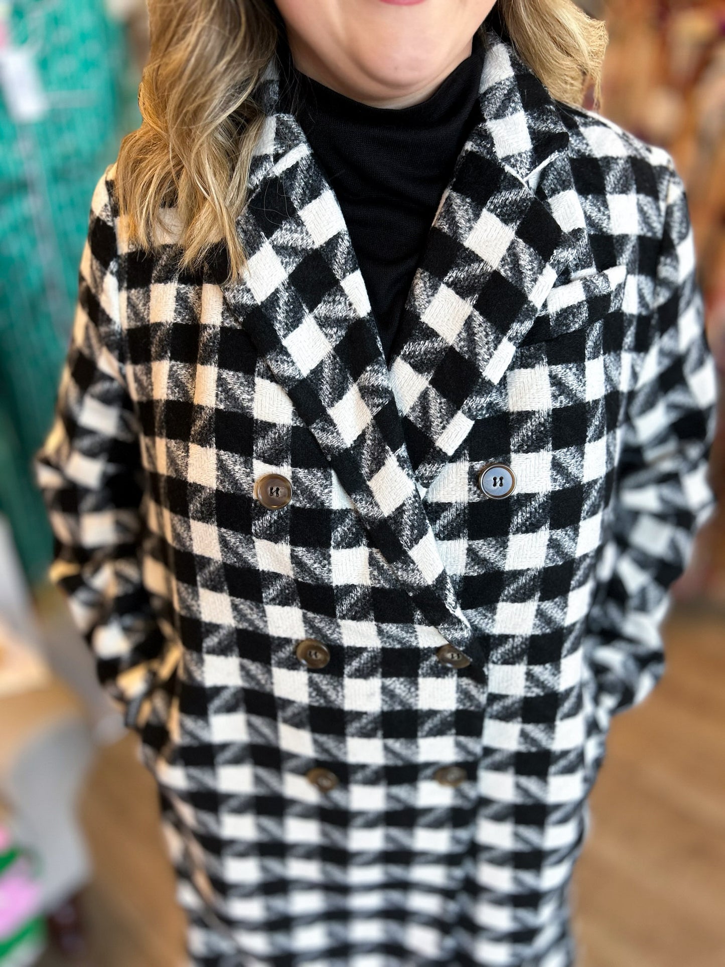 Sleigh All Day Plus-Size Black & White Houndstooth Coat