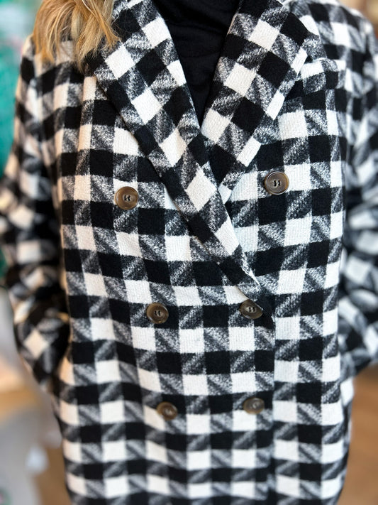 Sleigh All Day Plus-Size Black & White Houndstooth Coat