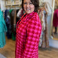 Sleigh All Day Plus-Size Red & Pink Houndstooth Coat