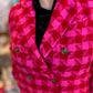 Sleigh All Day Plus-Size Red & Pink Houndstooth Coat