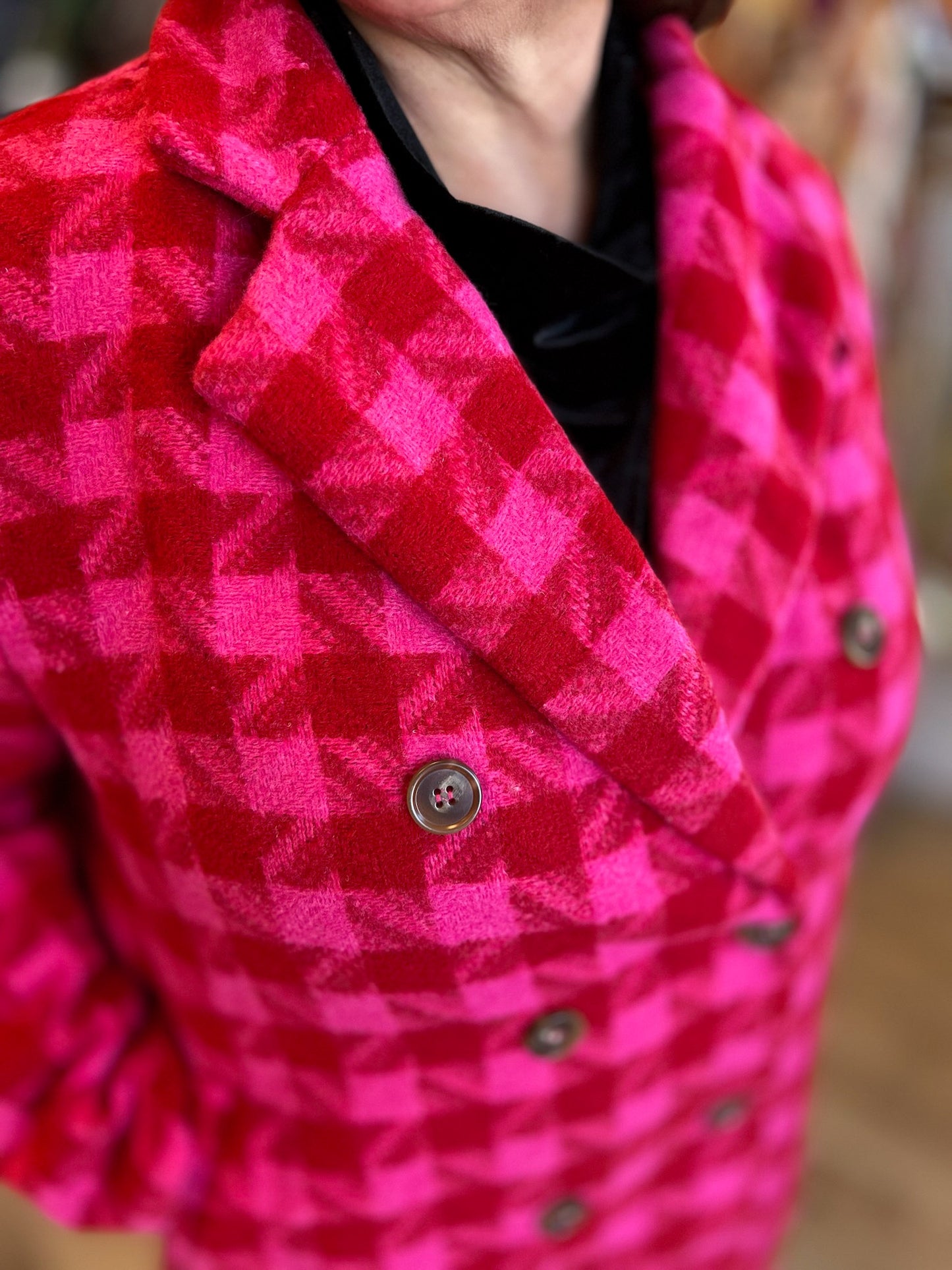 Sleigh All Day Plus-Size Red & Pink Houndstooth Coat