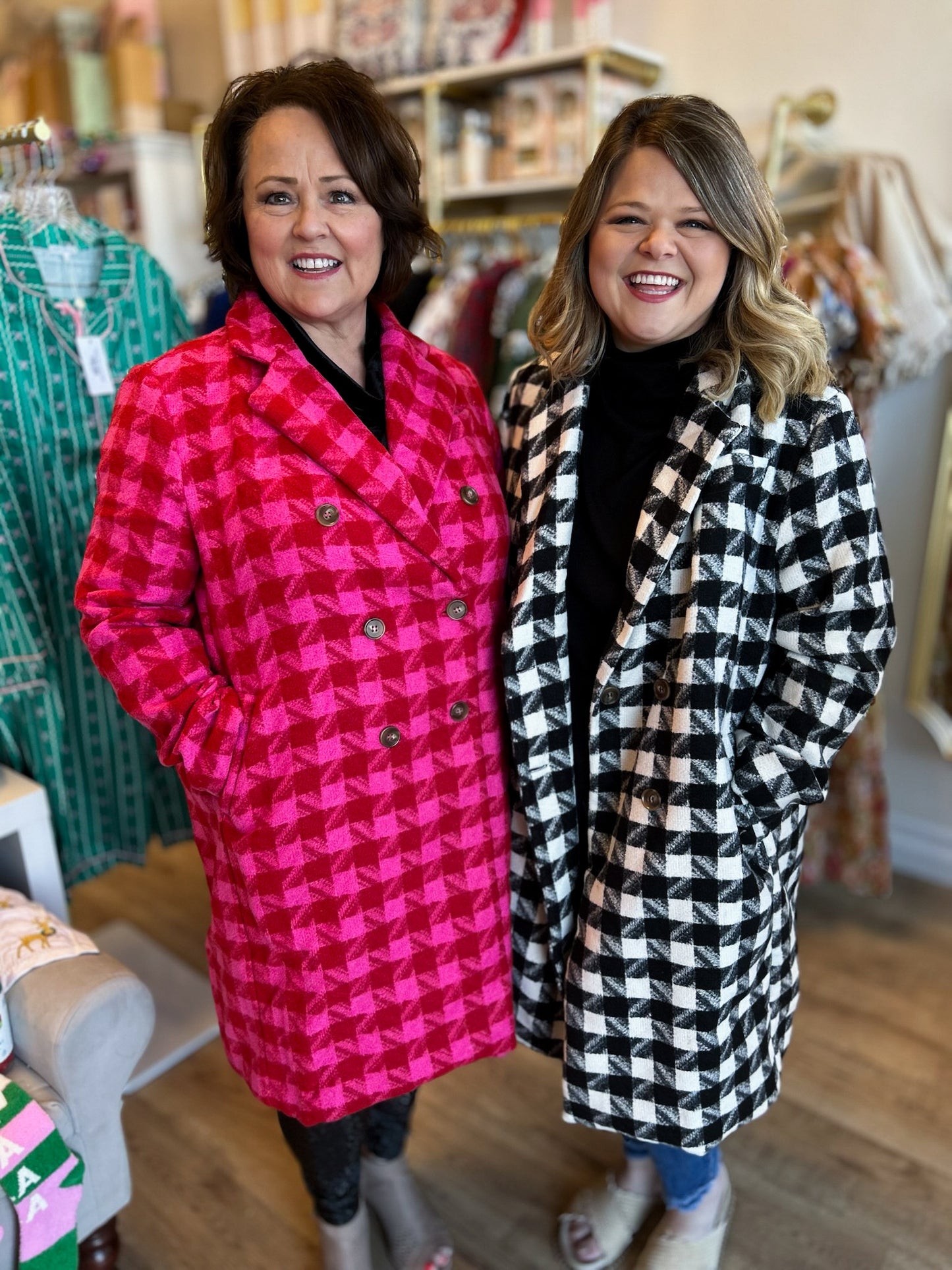 Sleigh All Day Plus-Size Red & Pink Houndstooth Coat