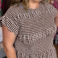 Smocked Sass Curvy Brown and White Gingham Pant Set