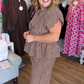 Smocked Sass Curvy Brown and White Gingham Pant Set