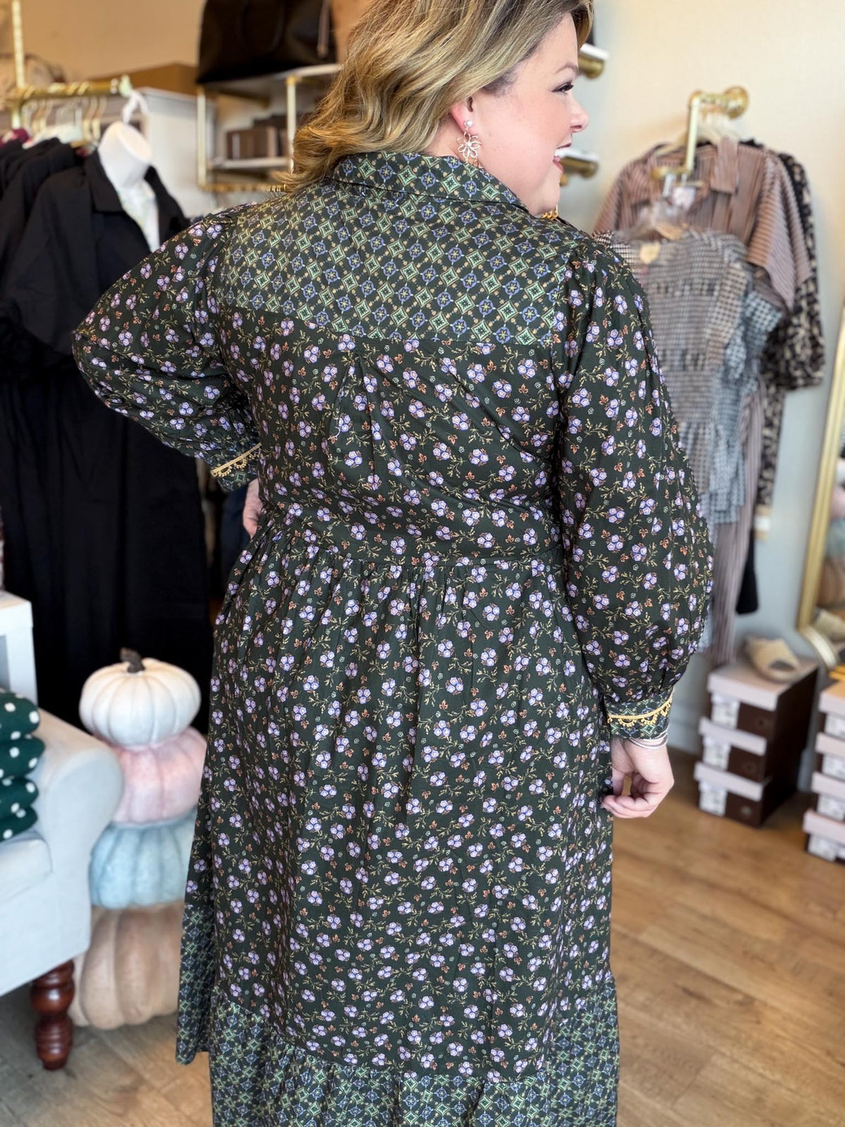 Something Simple Curvy Olive Floral Midi Dress