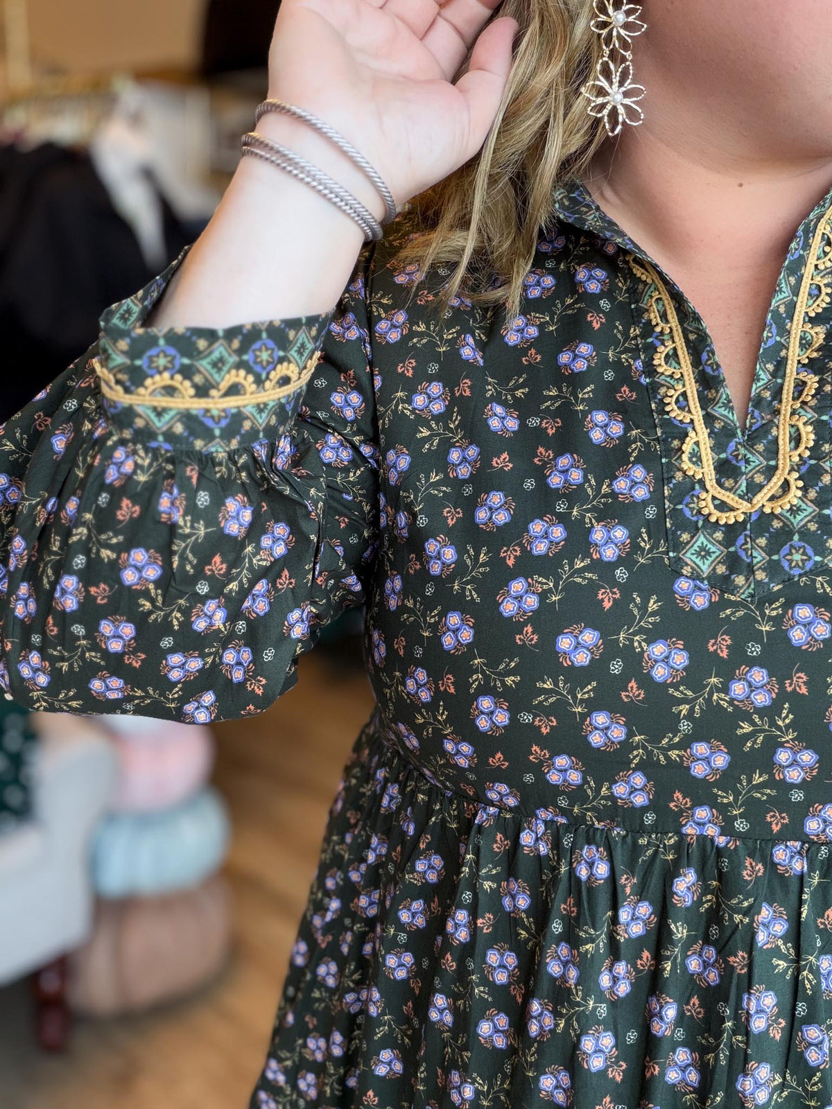 Something Simple Curvy Olive Floral Midi Dress