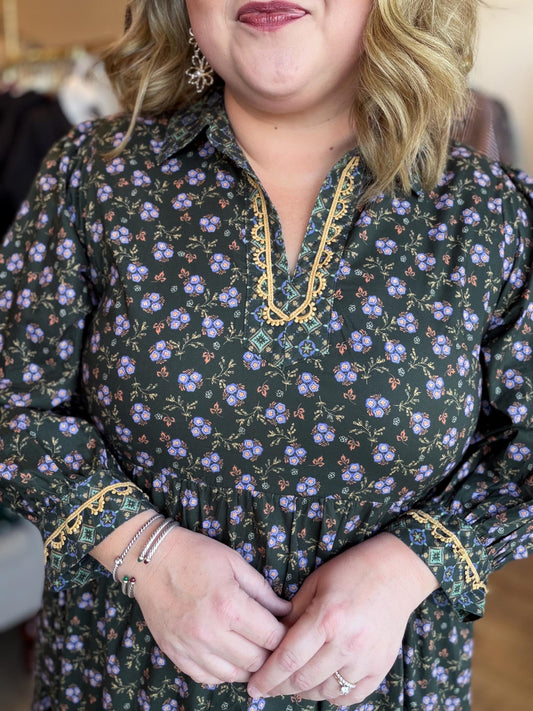 Something Simple Curvy Olive Floral Midi Dress