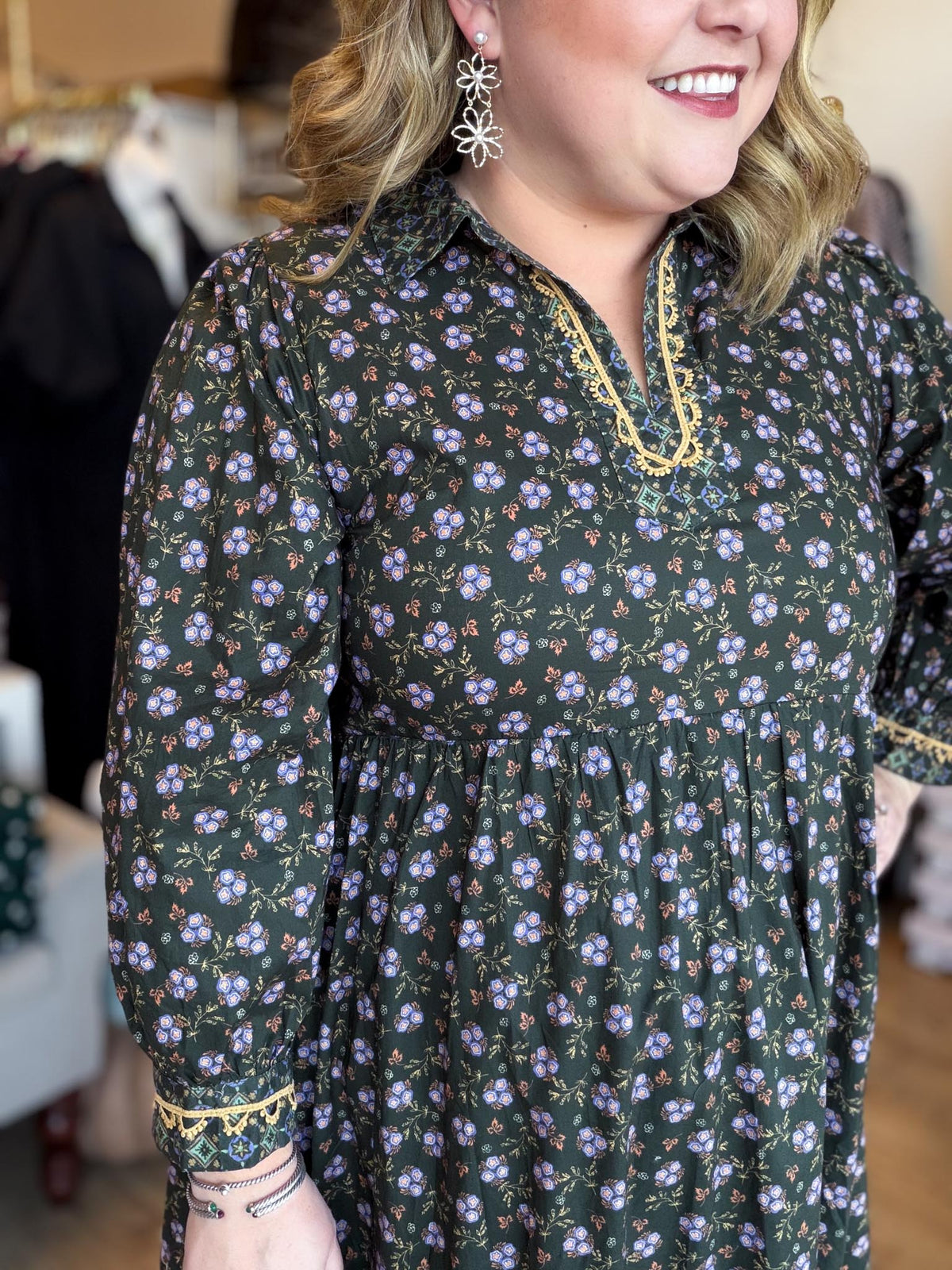 Something Simple Curvy Olive Floral Midi Dress