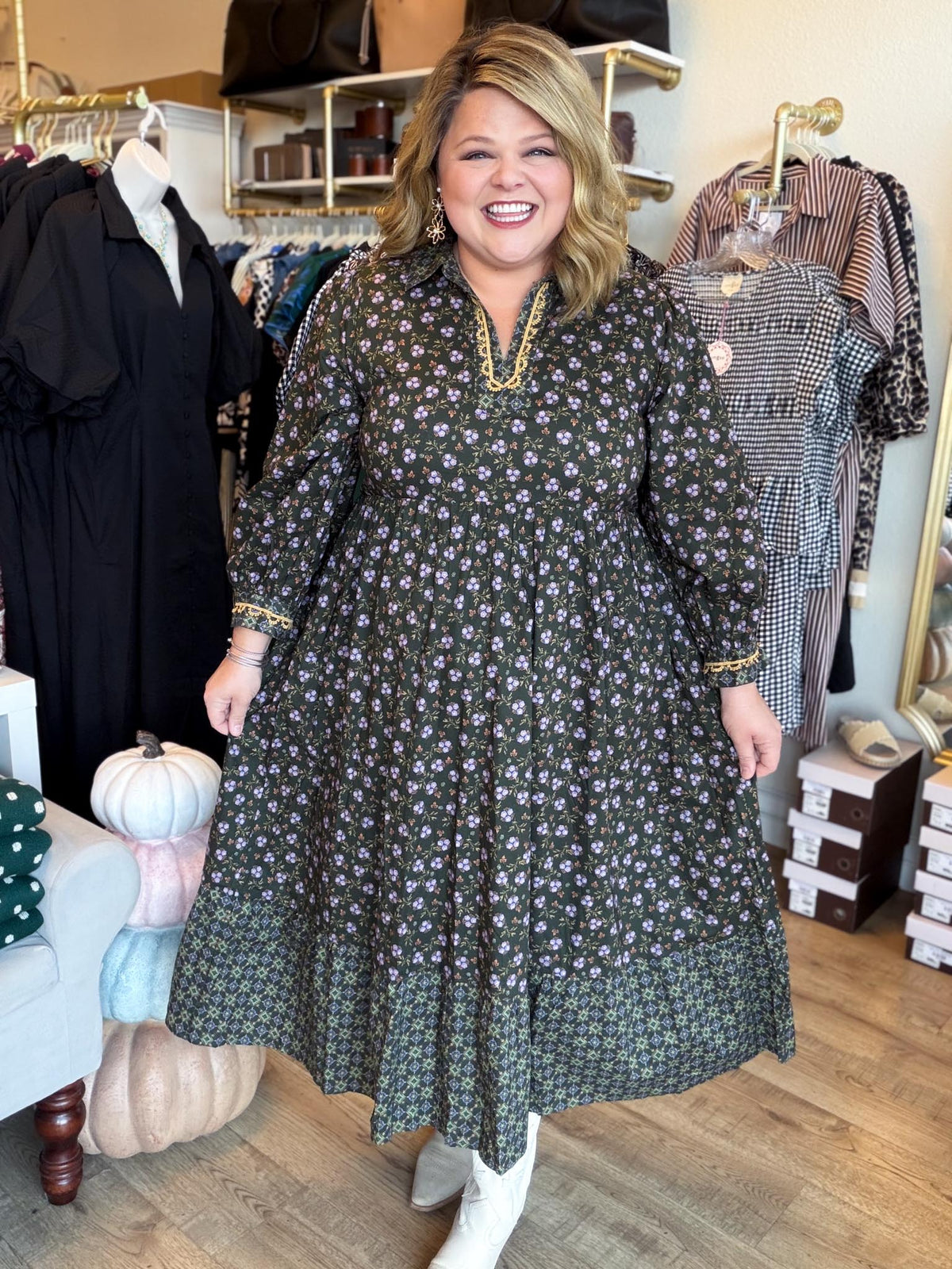 Something Simple Curvy Olive Floral Midi Dress