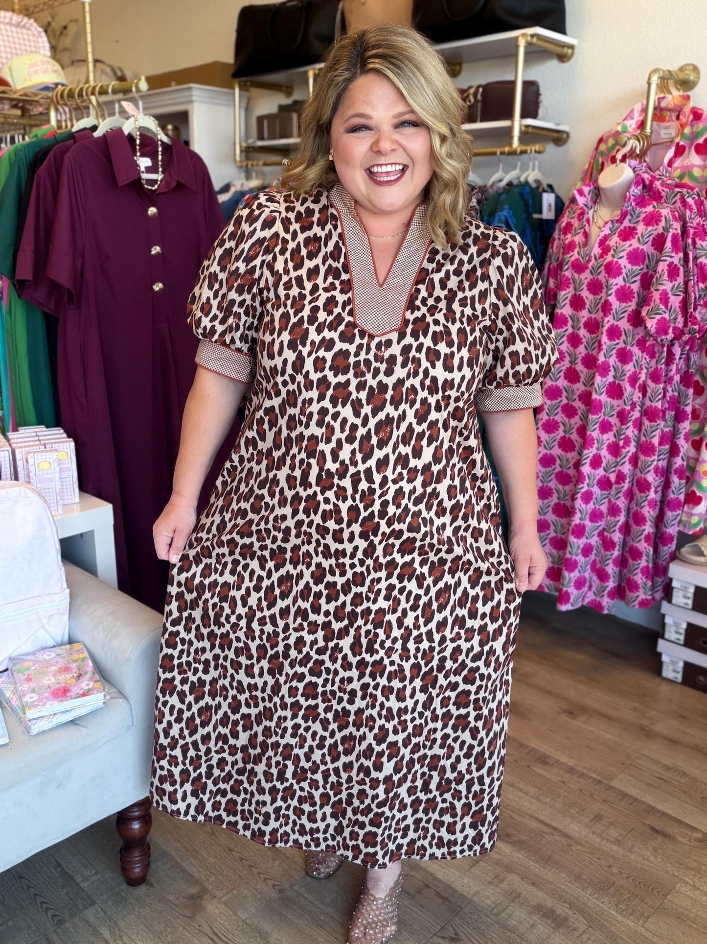 Southern Safari Dress Curvy Ecru Leopard Midi Dress