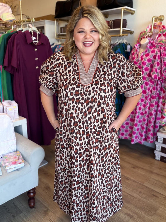 Southern Safari Dress Curvy Ecru Leopard Midi Dress