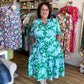 Southern Soirée Plus-Size Blue & Green Midi Dress