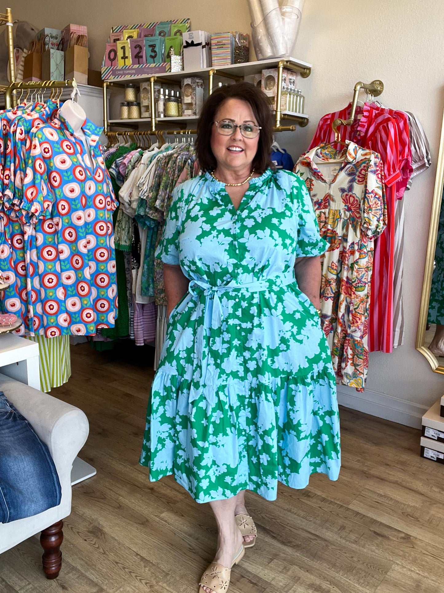 Southern Soirée Plus-Size Blue & Green Midi Dress