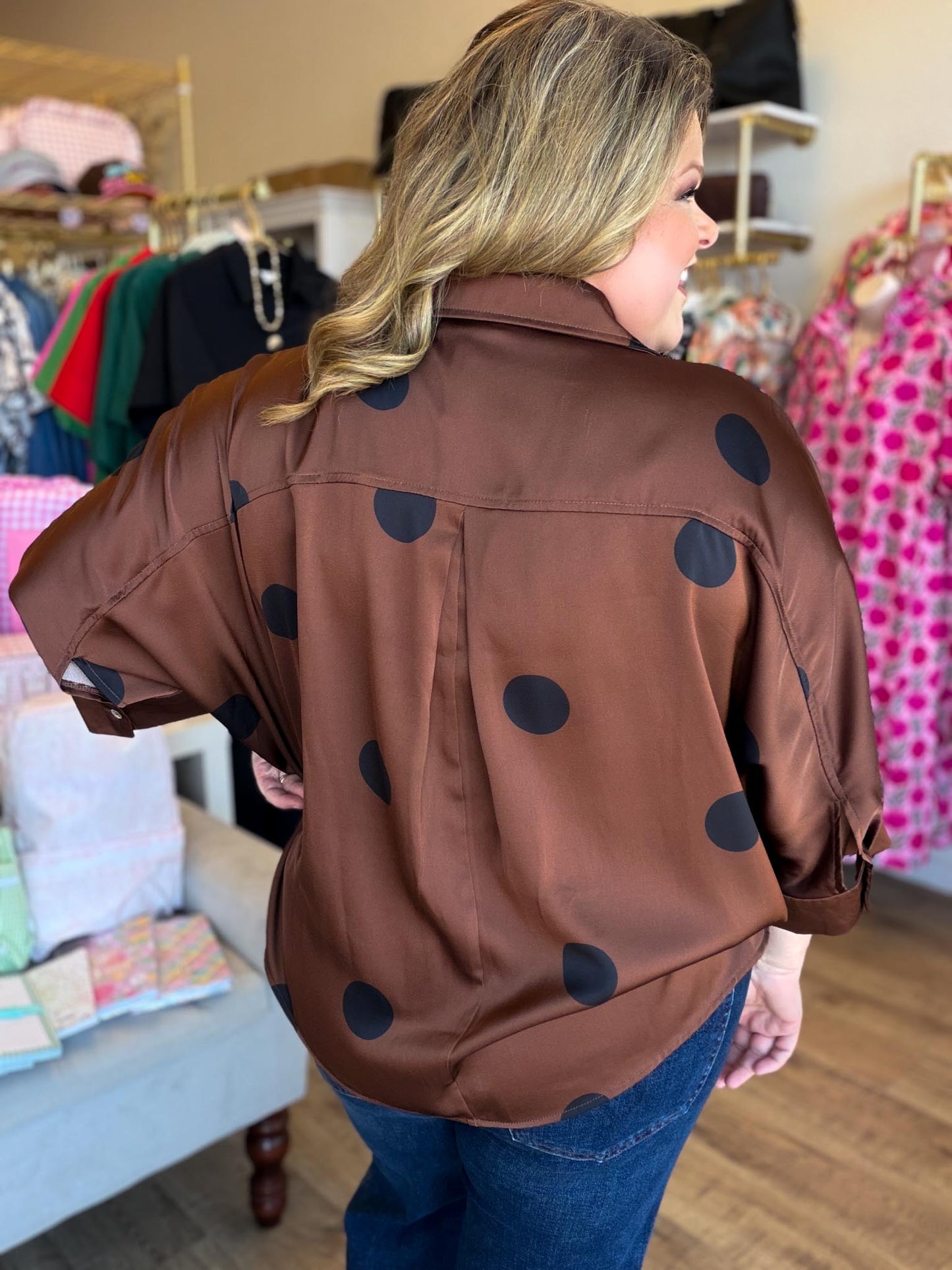 Spot On Curvy Brown Polka Dot Top