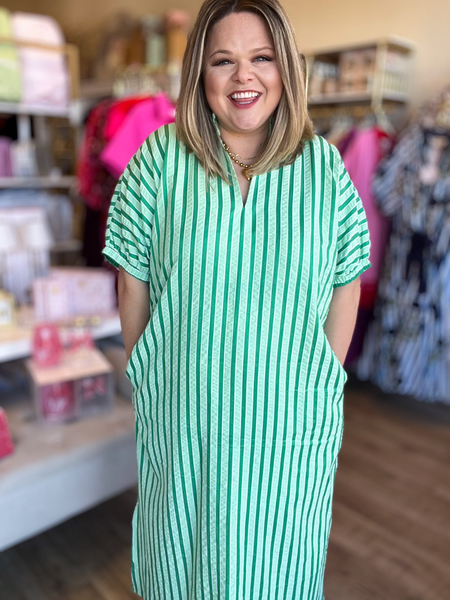 Springtime Ease Curvy Green Midi Dress