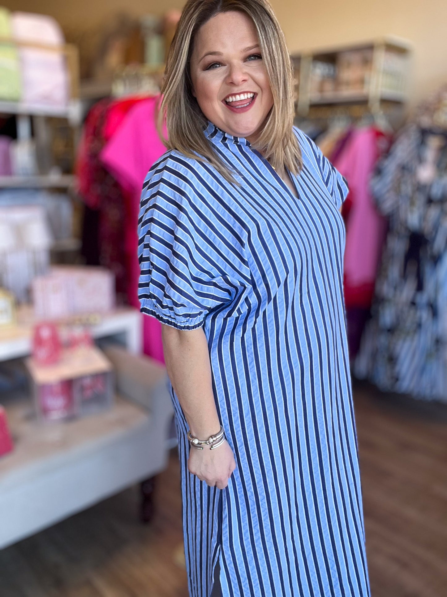 Springtime Ease Curvy Navy Midi Dress